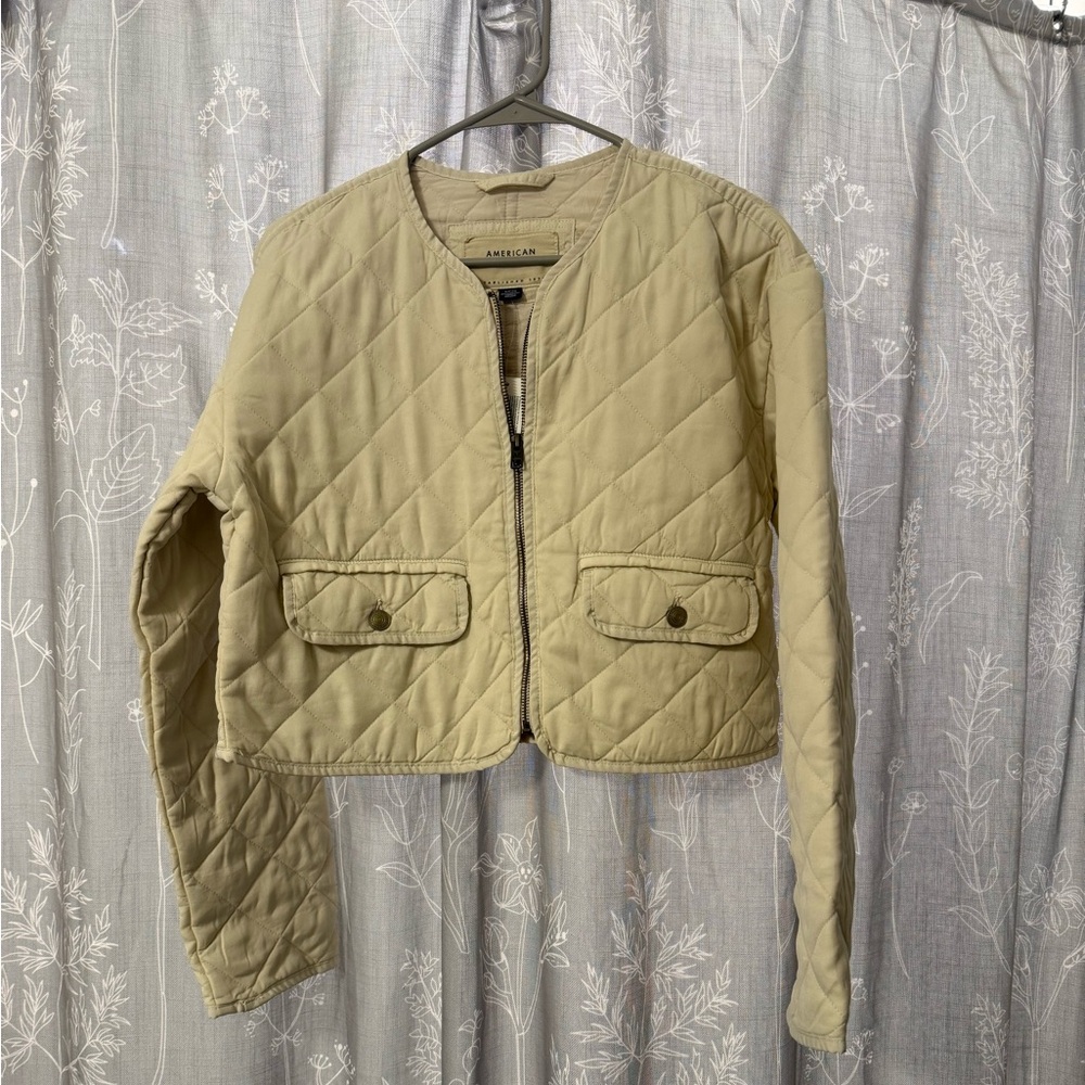 American Eagle Outfitters Light Olive Quilted Puffer Jacket